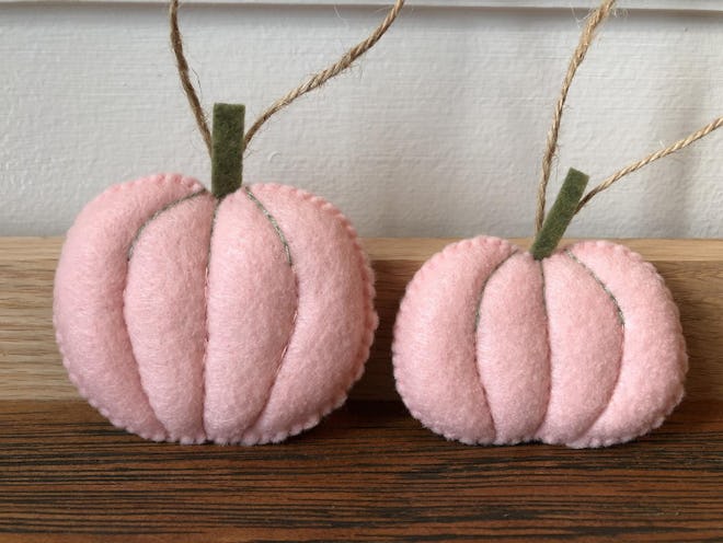 Set of 2 Pink Felt Pumpkin Ornaments