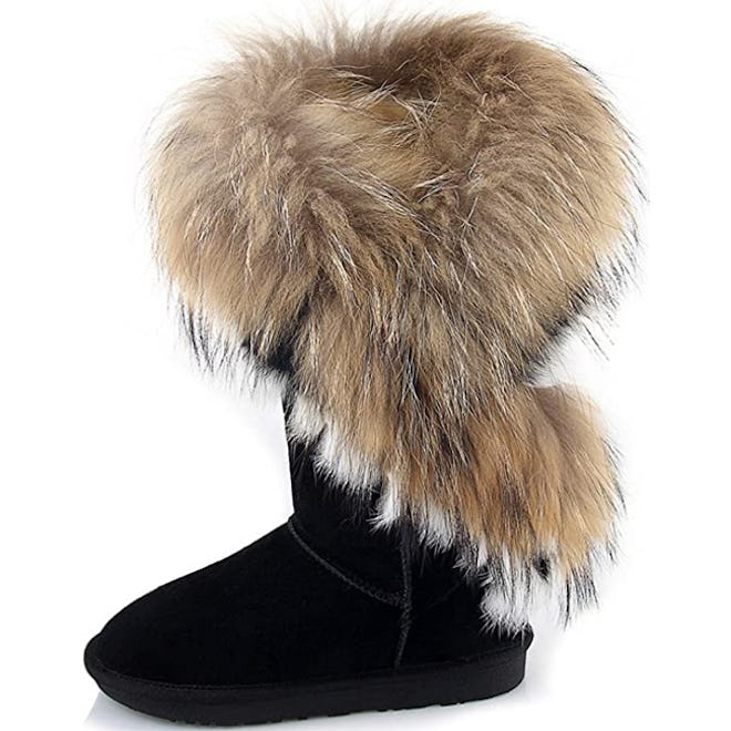 APHNUS Leather And Fur Snow Boots