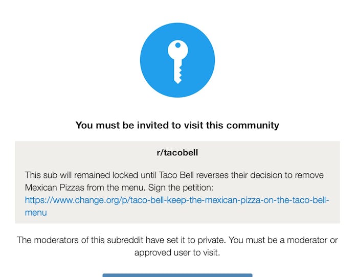 Resistors are protesting Taco Bell’s decision to eliminate the Mexican Pizza.