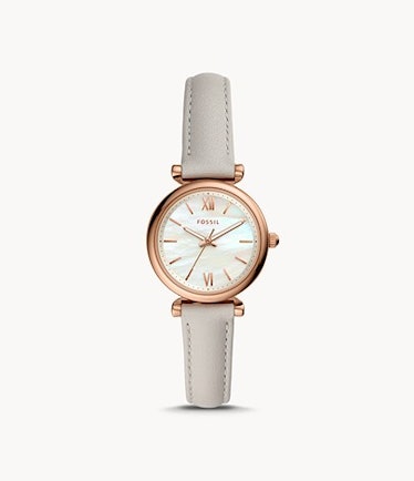 Fossil Carlie Mini Three-Hand Mineral Gray Leather Watch