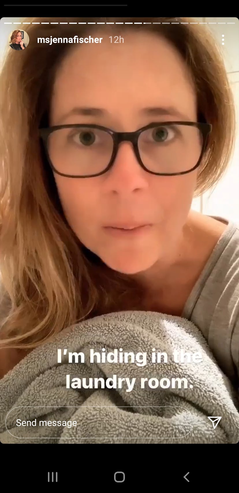 Jenna Fischer hid in her laundry room to deal with upcoming back to school stress.