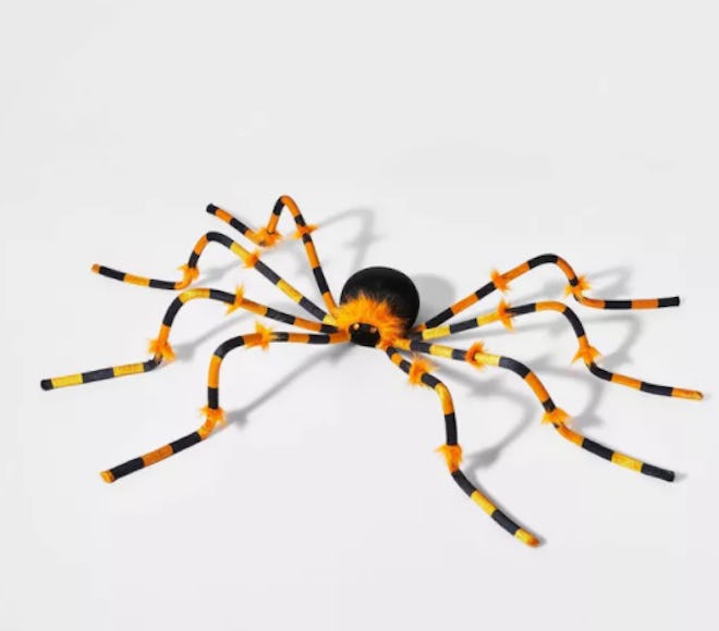 Large Plush Orange and Black Spider Halloween Decorative Prop