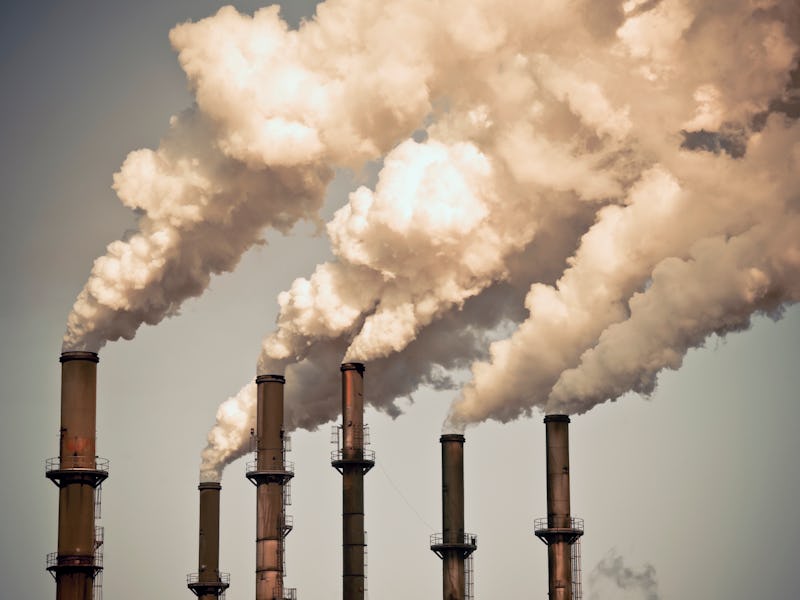 Industrial smokestacks.