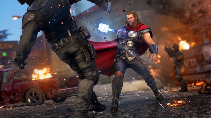 Thor fighting in "Avengers: Age of Ultron" film