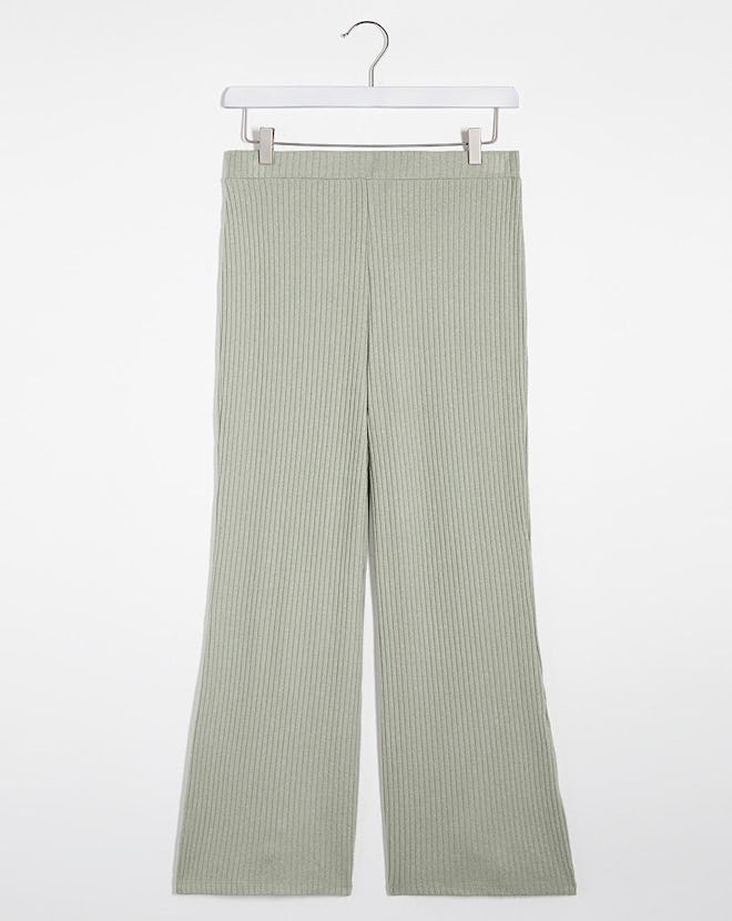 Sage Super Soft Ribbed Flared Trousers