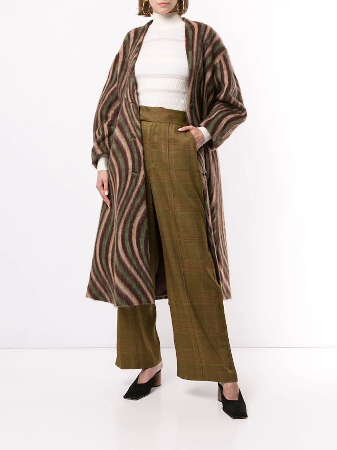Swirl-print mid-length coat