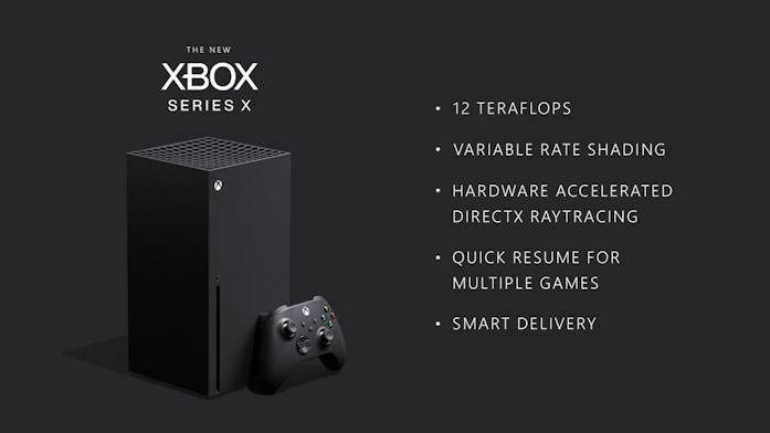 A photo of the Series X next to some of its specs.