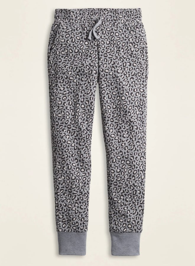 Printed French Terry Street Joggers for Girls in Gray Leopard