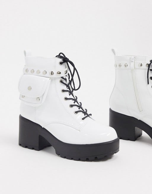 white chunky combat boots
