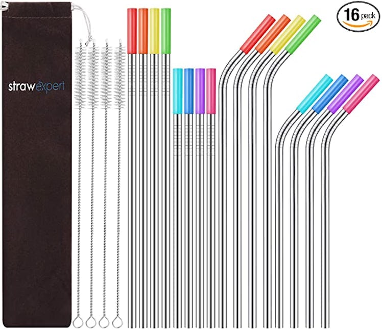 StrawExpert Reusable Stainless Steel Straws (Set of 16)