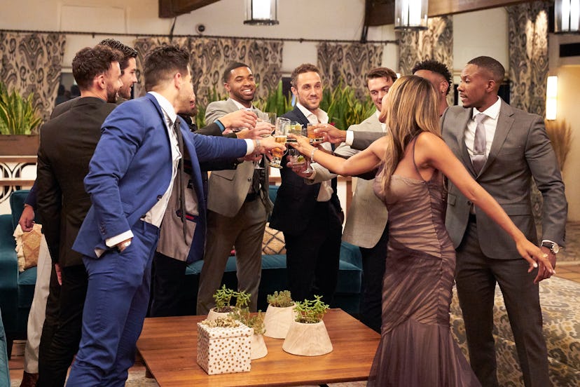 Zac Clark and the other contestants toast on 'The Bachelorette,' via ABC press site.