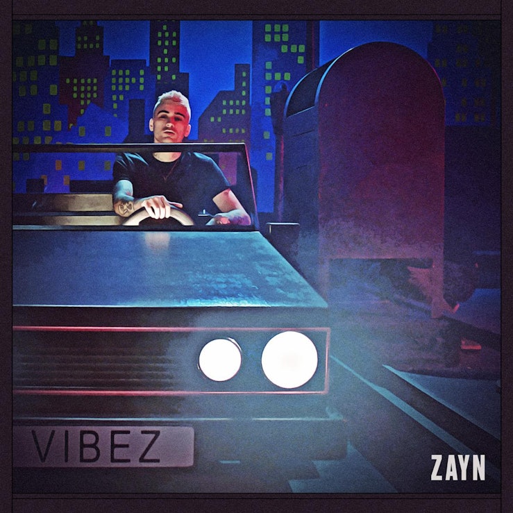 Zayn in an old-timer driving through the city for the cover of his latest song Vibez.