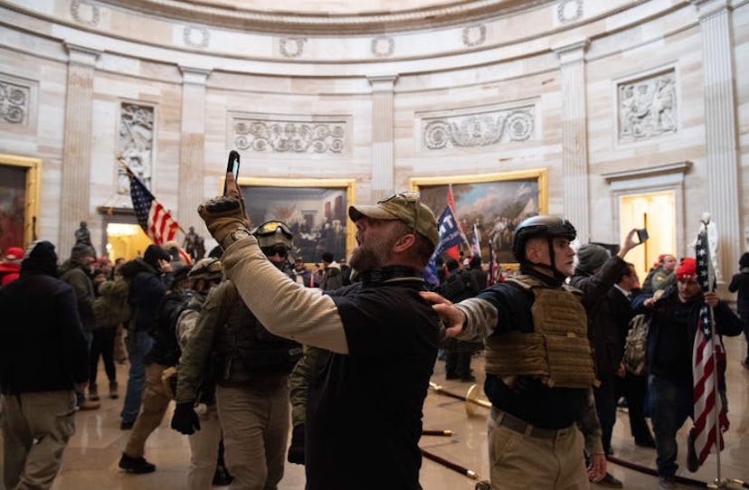 A supporter of President Donald Trump appears to take a selfie at the Capitol on Jan. 6. 