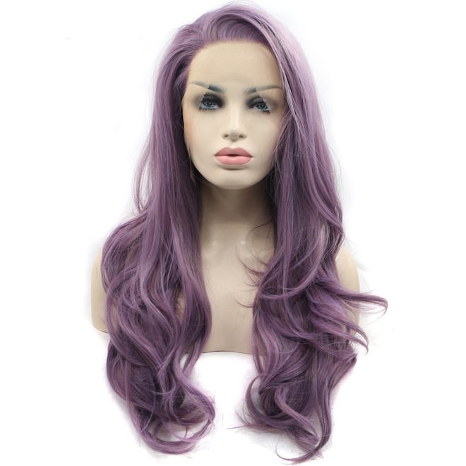 Long Wavy Synthetic Lace Front Wig in Purple Wavy