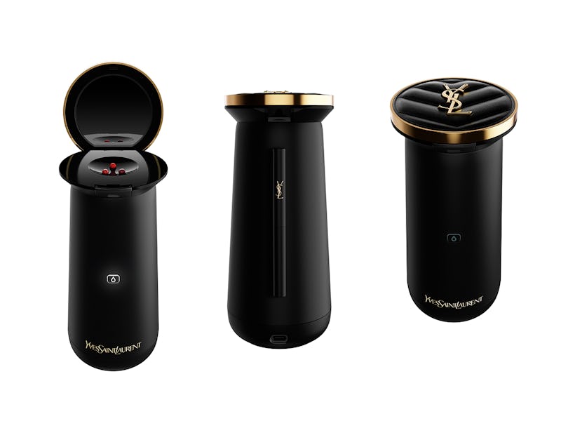 The lipstick printer in three orientations.