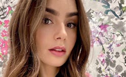 Lily Collins has posed in front of many floral and palm-print wallpapers