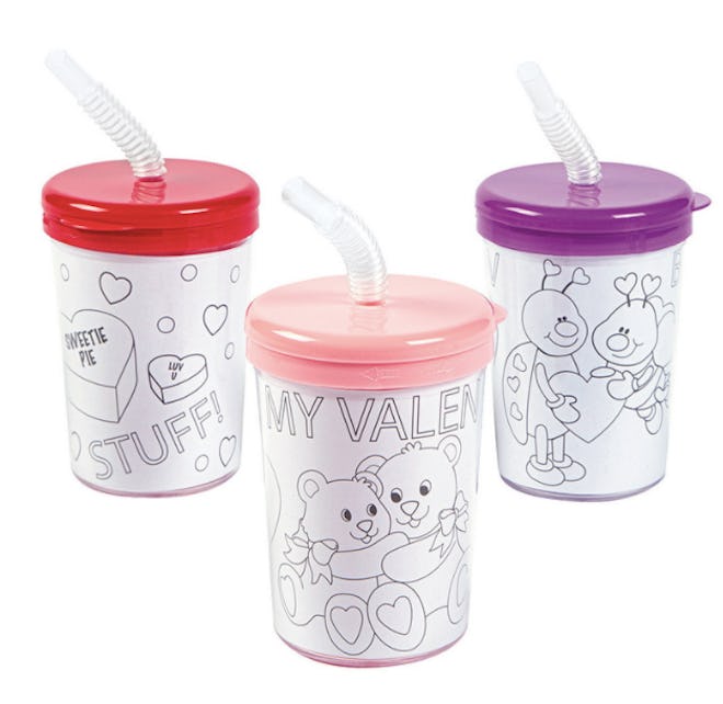 Color Your Own Valentine Cups with Lids & Straws