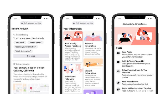 Screenshot of the 2021 update to the Facebook Access Your Information Hub