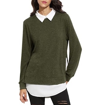 Romwe Classic Collar Pullover Sweatshirt