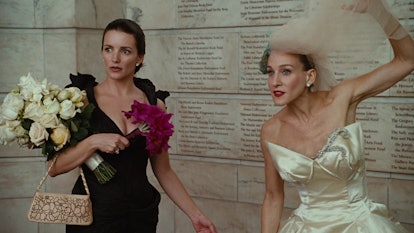 Charlotte and Carrie at Carrie's wedding in the "Sex and the City" movie.