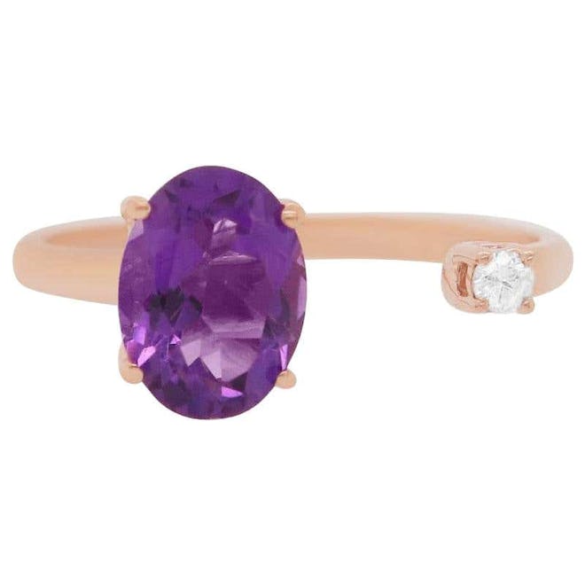 Oval Purple Amethyst Rose Gold Toi et Moi Ring
