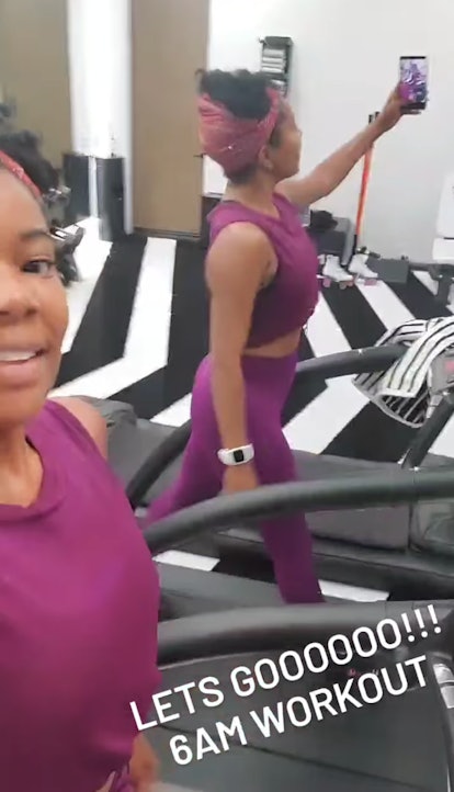 Gabrielle Union's home gym includes striped flooring, an unexpectedly chic addition