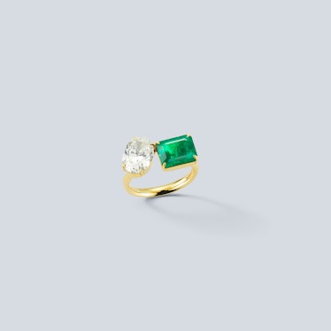 Bespoke Diamond Oval and Emerald Engagement Ring