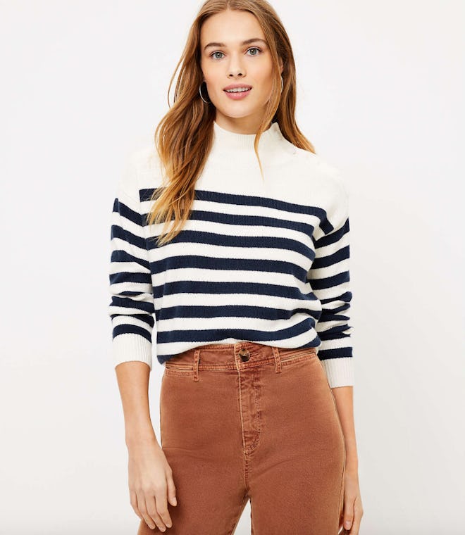 Striped Shoulder Button Sweater