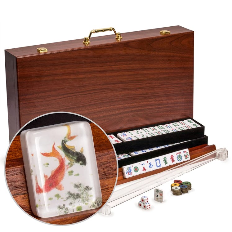American Mahjong Set, "Koi Fish" with Wooden Case