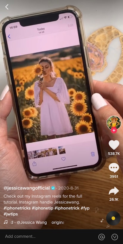 A TikTok user creates a GIF out of the photos in their camera roll for iPhone hacks tiktok.