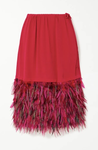 Dries van Noten Feather-trimmed crepe skirt