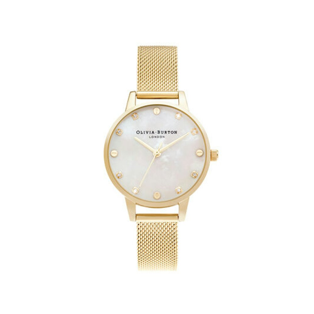 Midi Mother Of Pearl Dial Pale Gold Mesh Watch