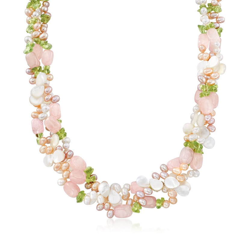 Multicolored Cultured Pearl and Multi-Stone Torsade Necklace 