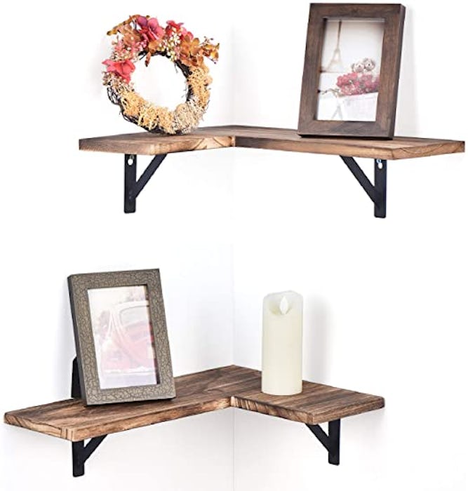 Olakee Rustic Wood Corner Floating Shelves