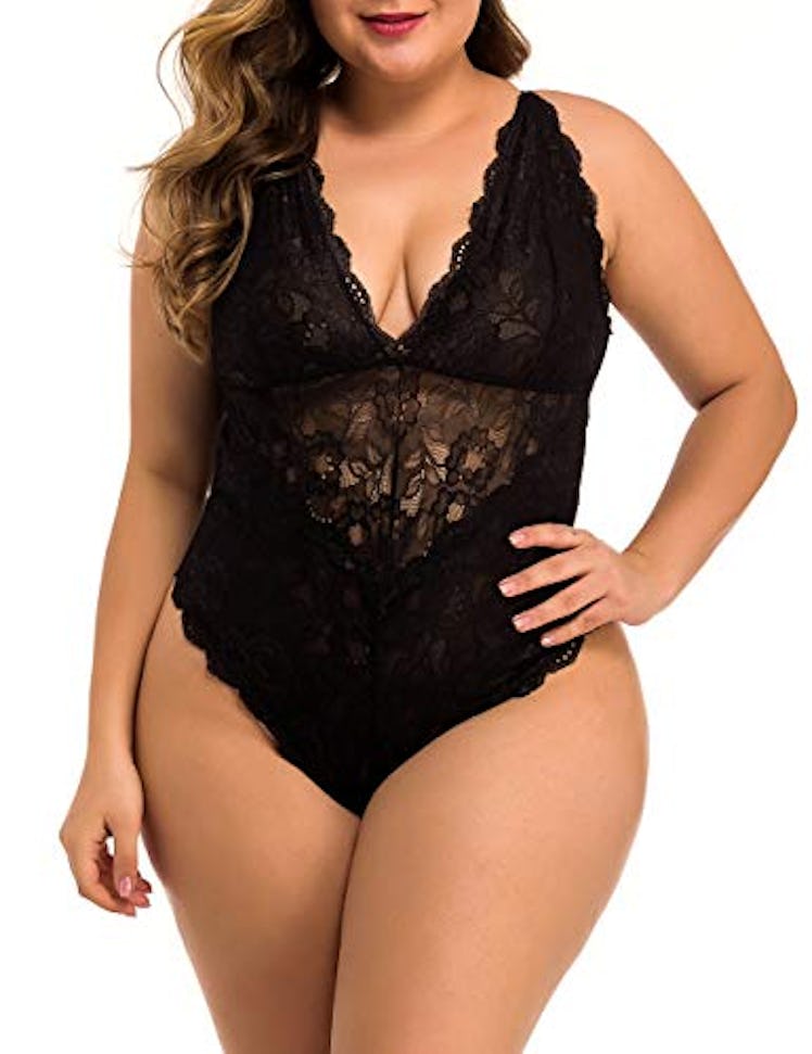 	 XAKALAKA Women Plus Size Lace Bodysuit 