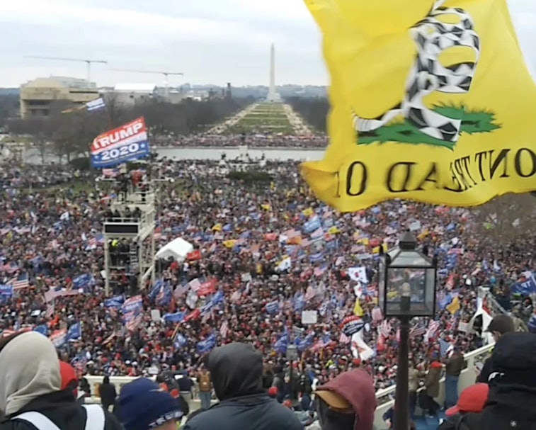 The view from atop the inaugural stands as rioters invaded the U.S. Capitol.