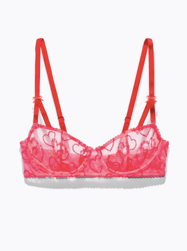 Linking Hearts Embroidery Unlined Lace Balconette Bra 