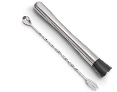 Hiware 10 Inch Stainless Steel Cocktail Muddler and Mixing Spoon Home Bar Tool Set