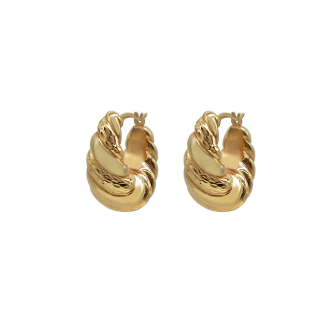 9K Gold Ribbed Hollow Hoop Earrings