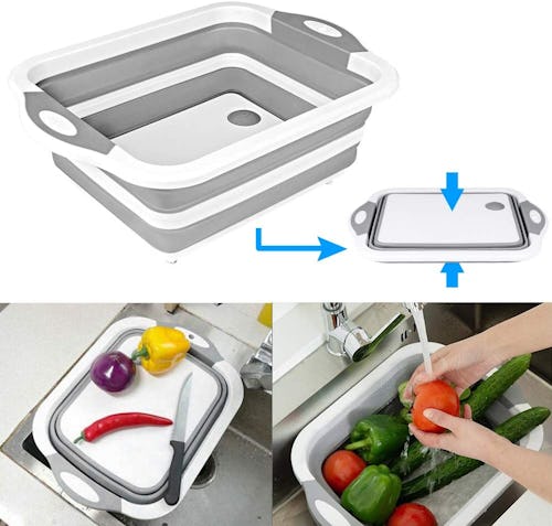 problem solving products QiMH Collapsible Cutting Board with Colander