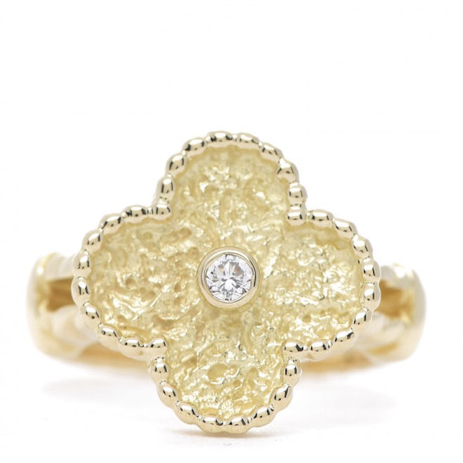 18K Yellow Gold Diamond Vintage Alhambra Ring 