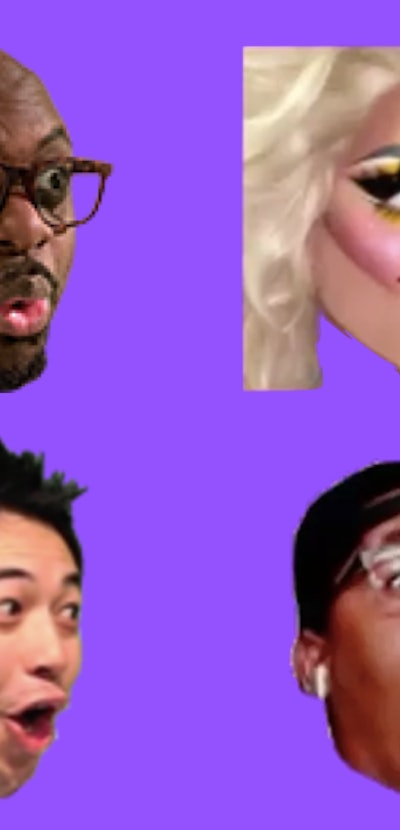 Four popular meme faces on purple background