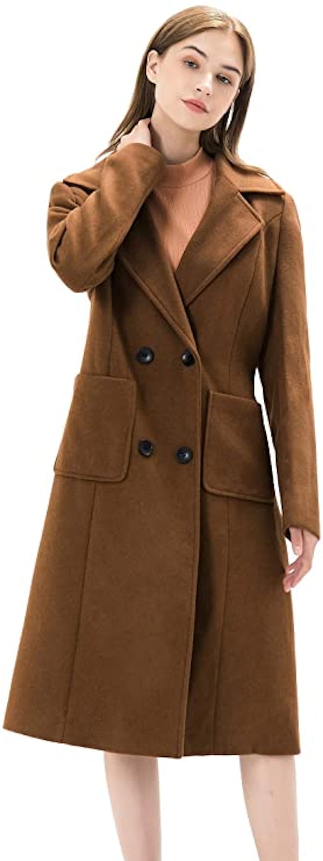 WQI.HAN Double Breasted Long Peacoat 