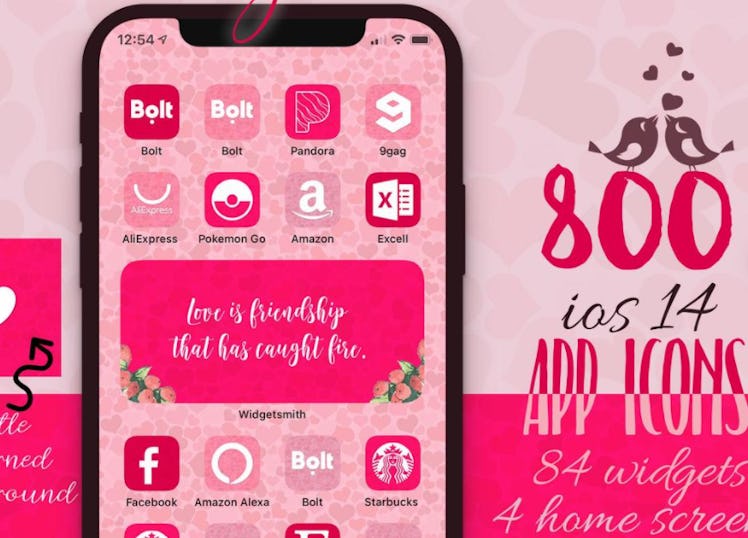Pink Hearts Valentine's Day iOS 14 Home Screen Pack