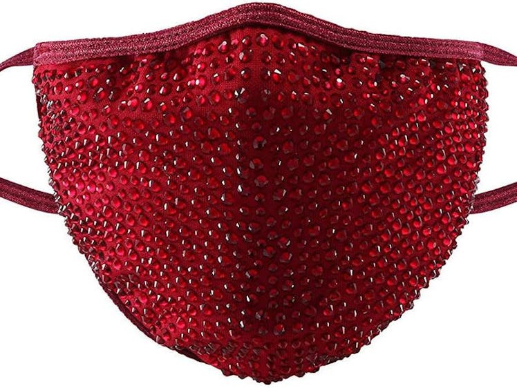 KaayaGlitz Dark Red Burgundy Rhinestone Face Mask