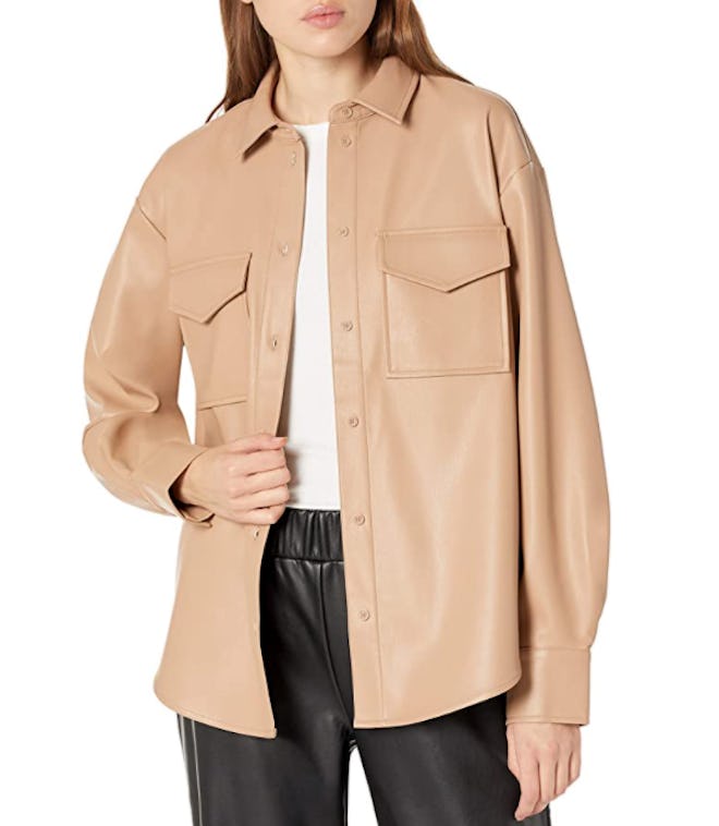 The Drop Faux-Leather Long Shirt Jacket
