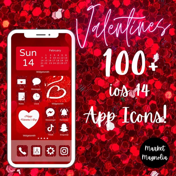 Red Glitter Valentine's Day iOS 1 Home Screen Pack