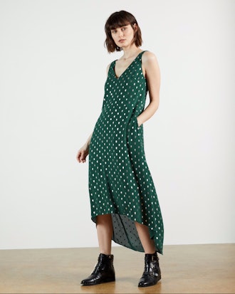 Printaa Neck Waterfall Midi Dress