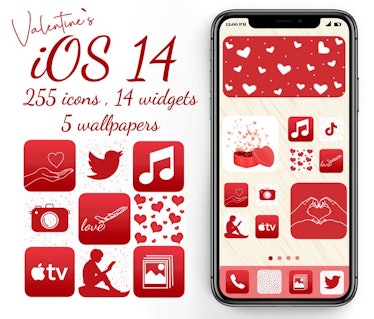 Red & White Valentine's Day Aesthetic iOS 14 Home Screen Pack
