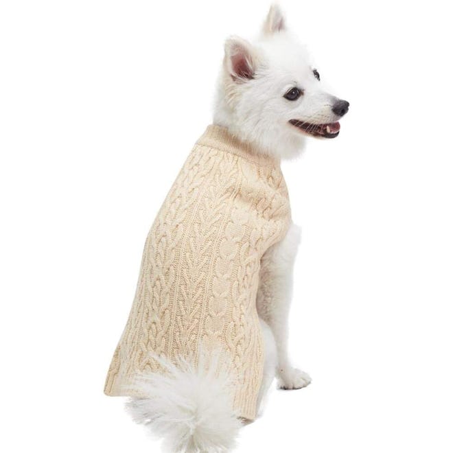 Blueberry Pet Wool-Blend Cable-Knit Pullover Dog Sweater